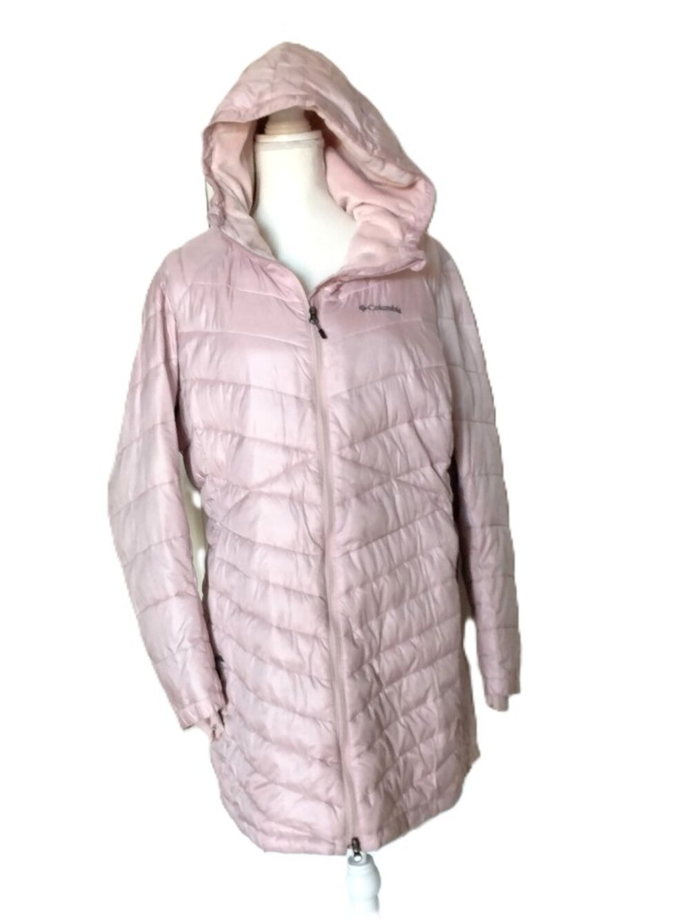 Columbia Women Blush Pink Omni-Heat Inifnity Joy Peak Mid Hooded Down Jacket 1X